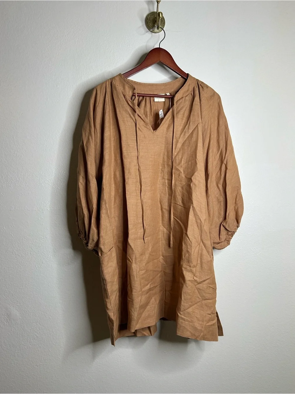 NWT Pippa Ridley 100% Linen Sangria Balloon Sleeve Lightweight Dress in Biscuit